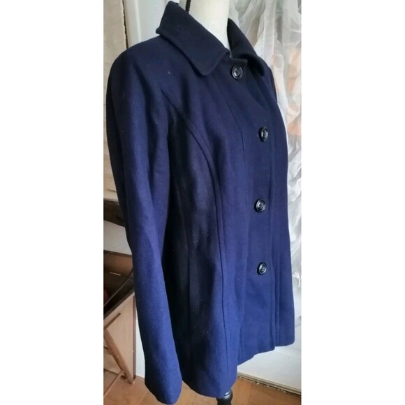 London Fog Wool Blend Pea Coat Lined Womens L Blue Classic Winter Jacket - Picture 2 of 3